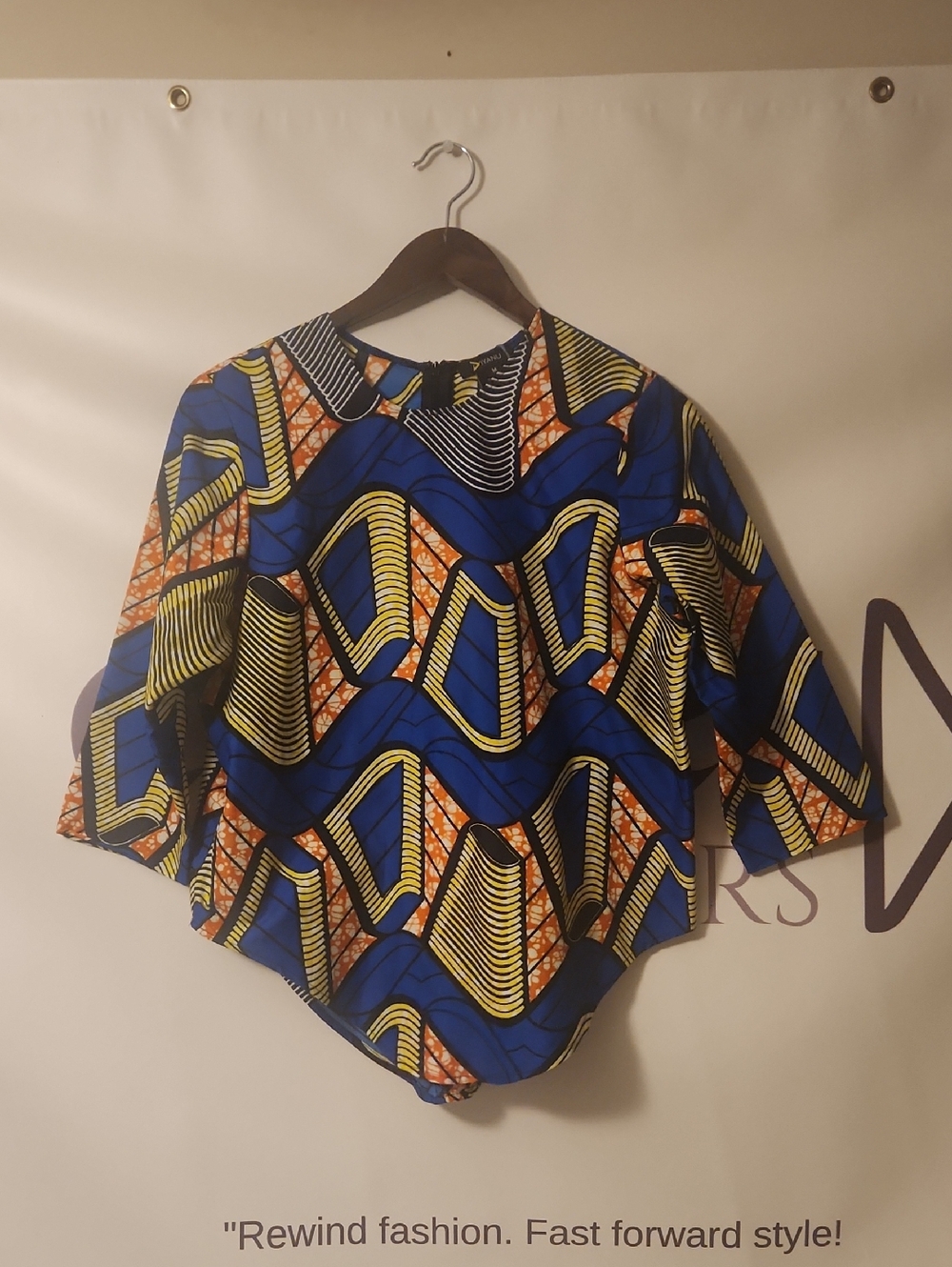 Vibrant Blue & Yellow Print Peplum Tunic Top
